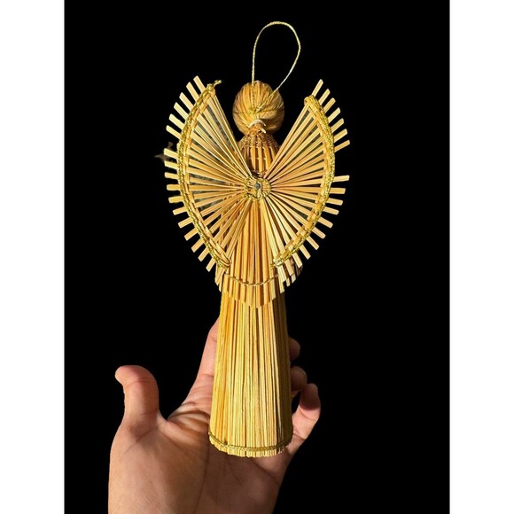 VTG wicker Wood Angel Christmas Ornaments Hand Made 8” Christmas Home Decor 70s - Picture 6 of 10